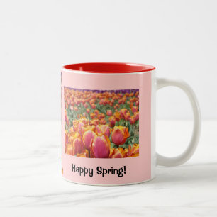 Gelukkig Voorjaar! Roze Tulp Koffiemok Tulpen Tweekleurige Koffiemok