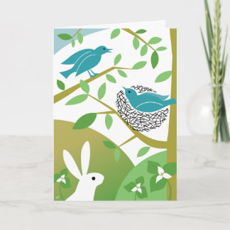 Gelukkig Voorjaars Vogels & Konijn Wenskaart Kaart