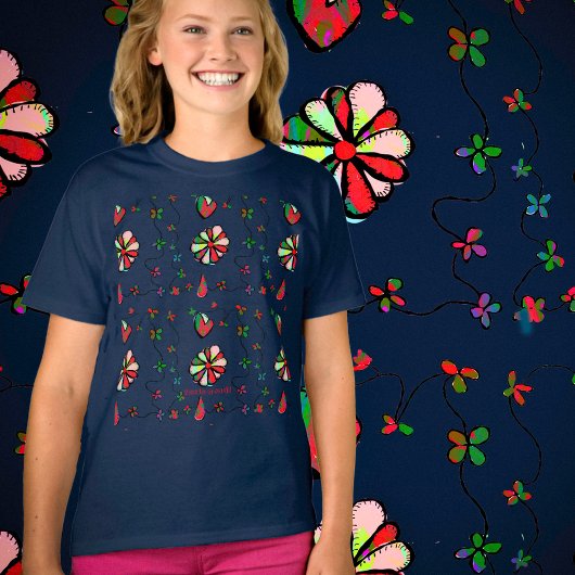 Gelukkig, vrolijk hart en bloemen T-shirt