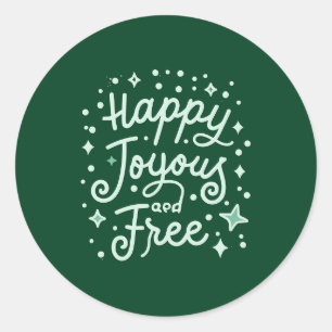 Gelukkig, vrolijk, vrij, dankbaar, Kerstmis Ronde Sticker