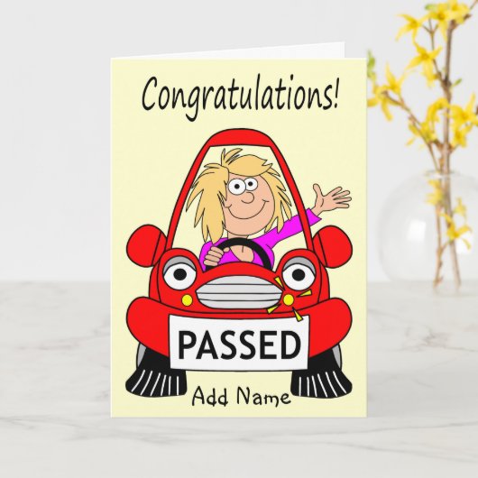 Gelukkig Vrouw rijden met een gelukkige auto, gewo Kaart (Gele Bloem)