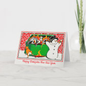 Gelukkig vuilcontainer vuur nieuw jaar kaart (Voorkant)