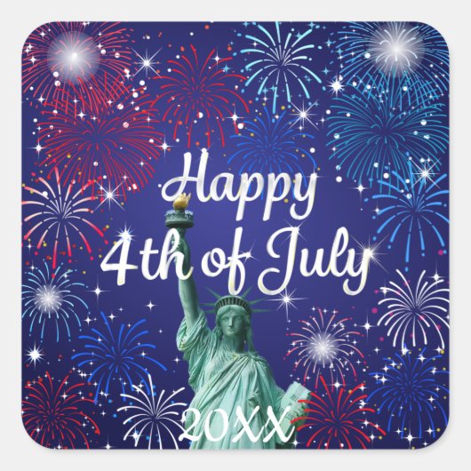 Gelukkig vuurwerk van 4 juli vierkante sticker (Voorkant)