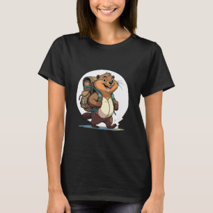 Gelukkig Wandelende Otter Bever met Rugzak T-shirt