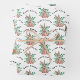 gelukkig waterverf bunny 3 verschillende patronen inpakpapier vel