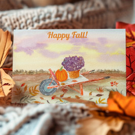 Gelukkig Waterverf Pompoen, Mums, Kruiwagen Herfst Briefkaart