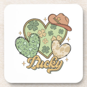 Gelukkig Western St Patricks Day Heart Shamrock Ir Bier Onderzetter