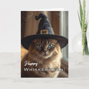 Gelukkig Whiskerween met Halloween Heks Kat Kaart