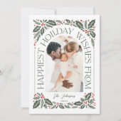 Gelukkig Wishes Arch Holly Berry 3 Foto Collage Feestdagenkaart (Voorkant)