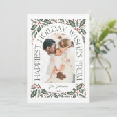 Gelukkig Wishes Arch Holly Berry 3 Foto Collage Feestdagenkaart (Staand voorkant)