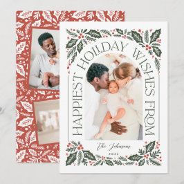 Gelukkig Wishes Arch Holly Berry 3 Foto Collage Feestdagenkaart