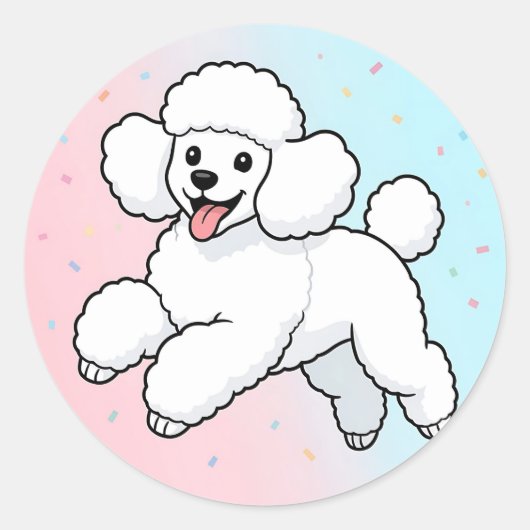 Gelukkig witte poedel cartoon ronde sticker (Voorkant)