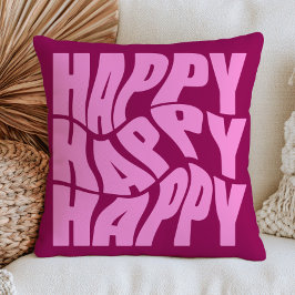 Gelukkig woord in groovy lettertypen vrolijke dopa kussen