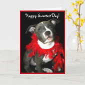 Gelukkig Zoetste het puppywenskaart van Pitbull Kaart (Gele Bloem)