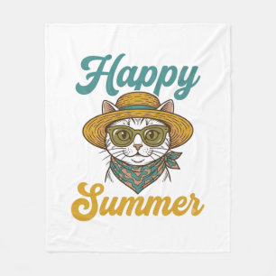 Gelukkig Zomer Kat Vintage Gravure Shirt Ontwerp_1 Fleece Deken