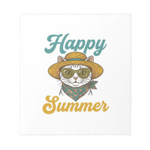 Gelukkig Zomer Kat Vintage Gravure Shirt Ontwerp_1 Notitieblok