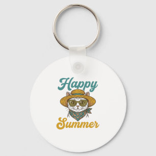 Gelukkig Zomer Kat Vintage Gravure Shirt Ontwerp_1 Sleutelhanger