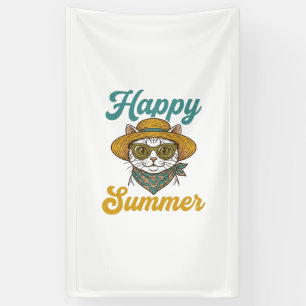 Gelukkig Zomer Kat Vintage Gravure Shirt Ontwerp_1 Spandoek