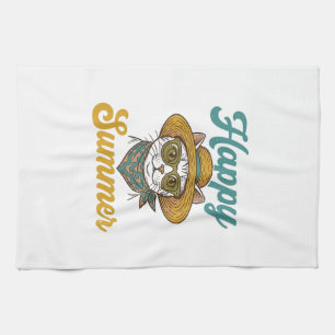 Gelukkig Zomer Kat Vintage Gravure Shirt Ontwerp_1 Theedoek