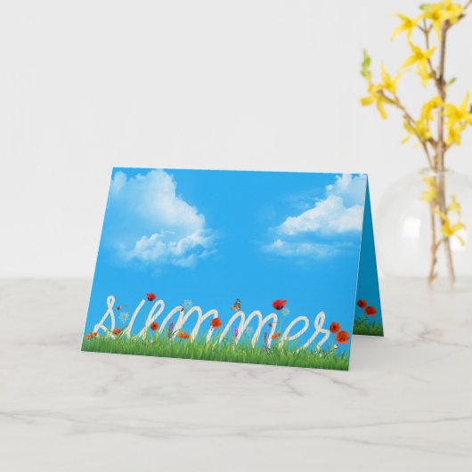 gelukkig zomertouwontwerp met poppies kaart (Gele Bloem)