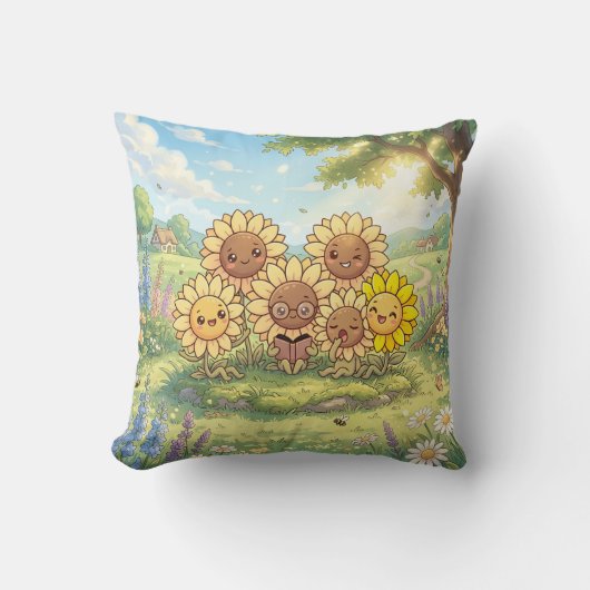 Gelukkig Zonnebloem Tuin Kussen (Voorkant)