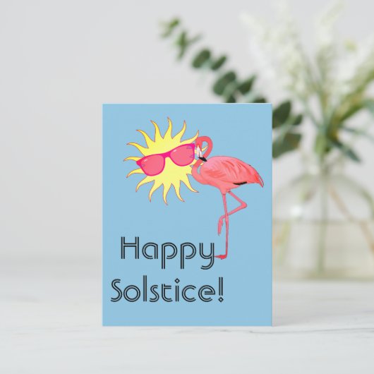 Gelukkig Zonnewende Flamingo en Zon Gezicht Briefkaart (Staand voorkant)