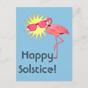 Gelukkig Zonnewende Flamingo en Zon Gezicht Briefkaart