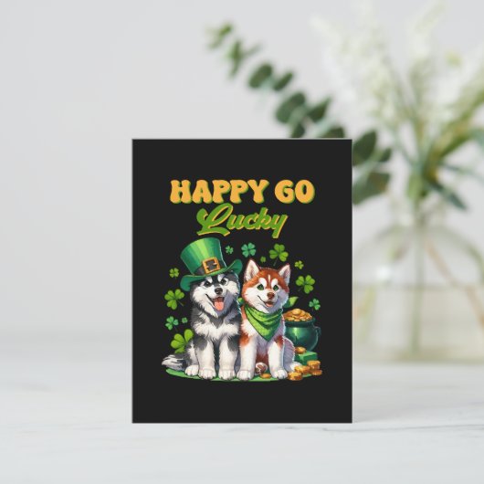 Gelukkig Zorgeloos Knuffel Husky St. Patricks Dag Feestdagenkaart (Staand voorkant)
