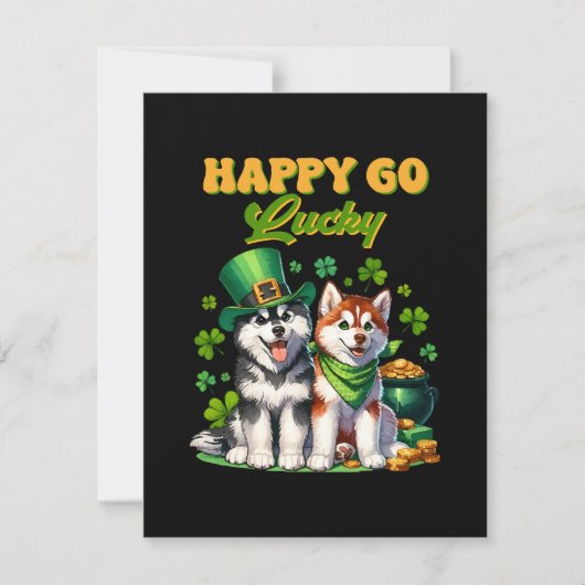 Gelukkig Zorgeloos Knuffel Husky St. Patricks Dag Feestdagenkaart (Voorkant)