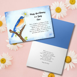 Gelukkig zus, verjaardag april met blauwe vogel kaart