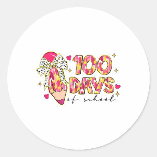 Gelukkige 100 dagen van School Coquette Bow Pencil Ronde Sticker