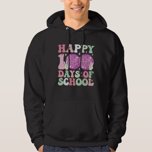 Gelukkige 100 Dagen van School Disco Ball Groovy R Hoodie (Voorkant)