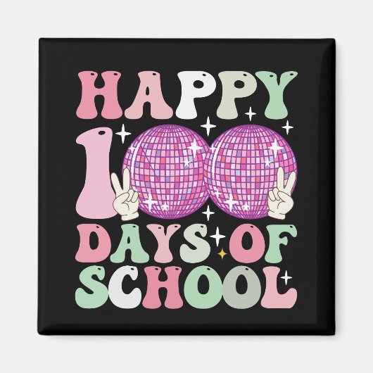 Gelukkige 100 Dagen van School Disco Ball Groovy R Magneet (Voorkant)