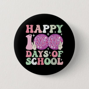 Gelukkige 100 Dagen van School Disco Ball Groovy R Ronde Button 5,7 Cm
