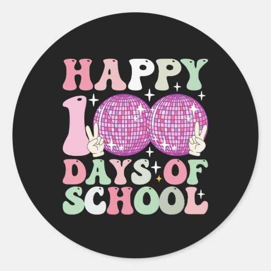 Gelukkige 100 Dagen van School Disco Ball Groovy R Ronde Sticker (Voorkant)