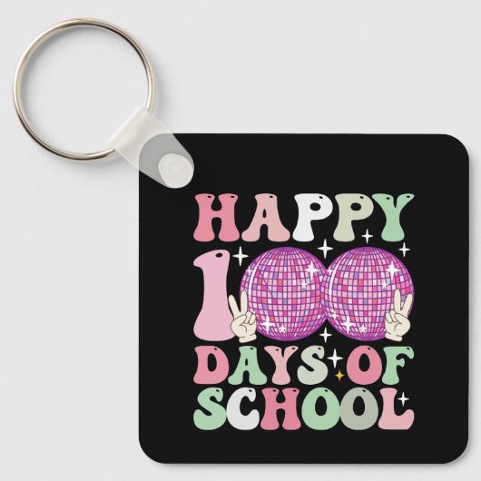 Gelukkige 100 Dagen van School Disco Ball Groovy R Sleutelhanger (Voorkant)