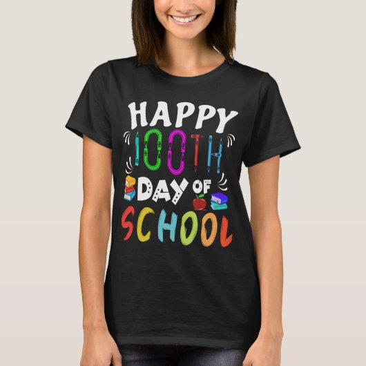 gelukkige 100e dag van het schoolboek t-shirt (Voorkant)