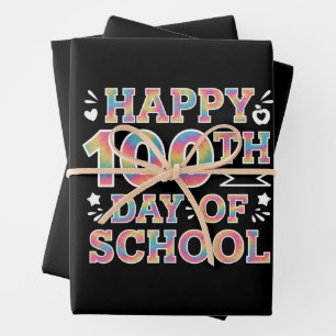 Gelukkige 100e Schooldag Tie Dye Regenboog 100 Dag Inpakpapier Vel