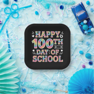 Gelukkige 100e Schooldag Tie Dye Regenboog 100 Dag Papieren Bordje