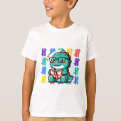 Gelukkige 100ste Dag van School Regenboog Dino voo T-shirt (Voorkant)