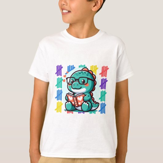 Gelukkige 100ste Dag van School Regenboog Dino voo T-shirt (Voorkant)