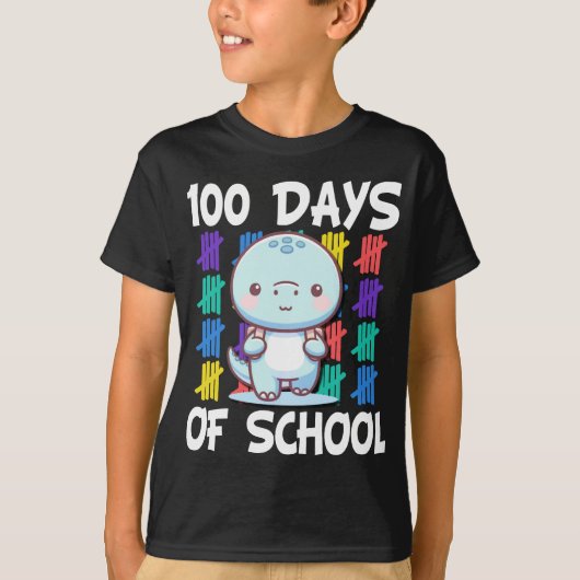 Gelukkige 100ste Dag van School Regenboog Dino voo T-shirt (Voorkant)