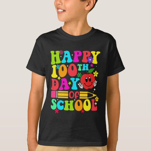 Gelukkige 100ste dag van school retro 100 dagen le t-shirt (Voorkant)