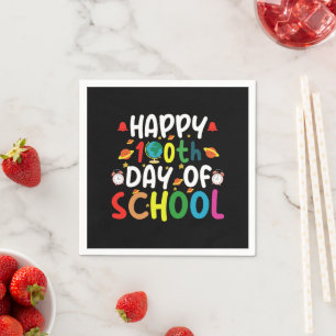 Gelukkige 100ste Schooldag Leraar Student Servet