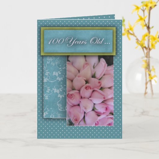 Gelukkige 100ste Verjaardag - met rozen! Kaart (Gele Bloem)