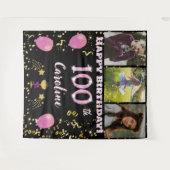 Gelukkige 100ste Verjaardag Roze Glitter & 3 foto' Wandkleed (Voorkant (horizontaal))