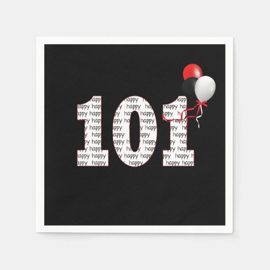 Gelukkige 101e verjaardag op zwarte servetten (Voorkant)