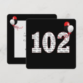 Gelukkige 102e verjaardag op zwarte uitnodiging (Voorkant / Achterkant)