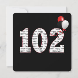 Gelukkige 102e verjaardag op zwarte uitnodiging