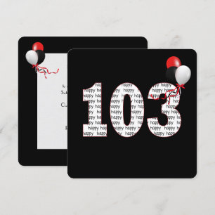 Gelukkige 103e verjaardag op zwarte uitnodiging